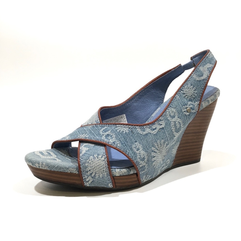 UGG HAZEL DENIM WEDEGE SLINGBACK SANDALS -BLUE -WOMEN’S US 8.5 -NEW